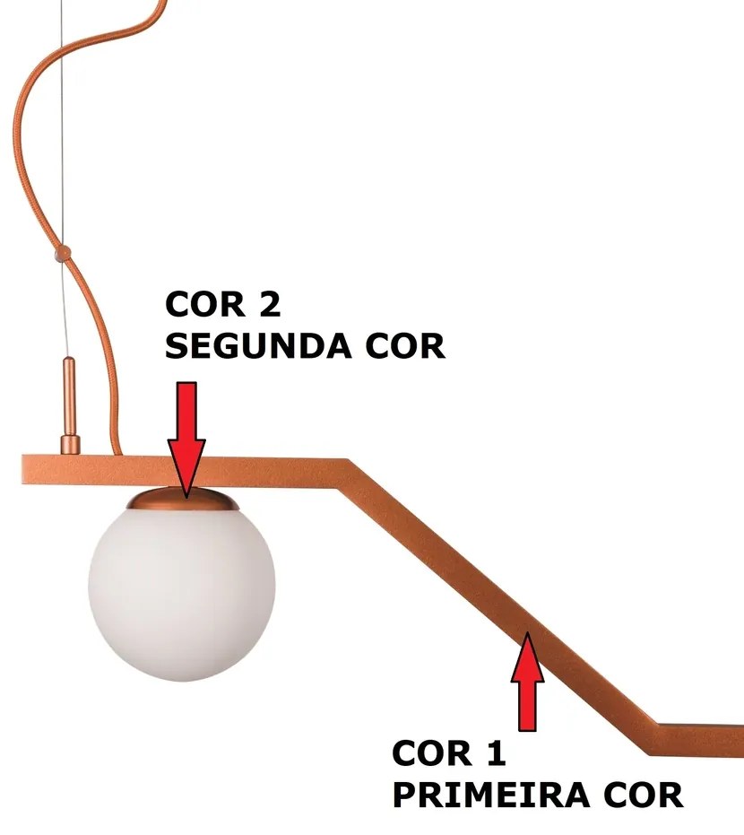 Pendente Zig 90X30Cm 3Xg9 / Cabo Aço Chumbador + Cabo Rayon / Globo Ø1... (PT / DR-PV - Preto Texturizado / Dourado Brilho Polido Verniz, AMBAR)