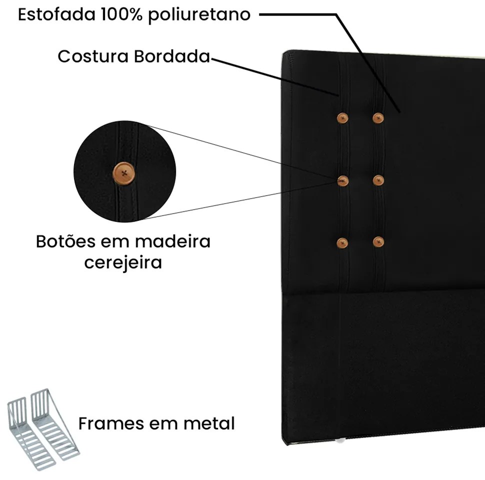 Cabeceira Cama Box Queen 160cm e Recamier Gênova Suede S04 - D'Rossi - Preto