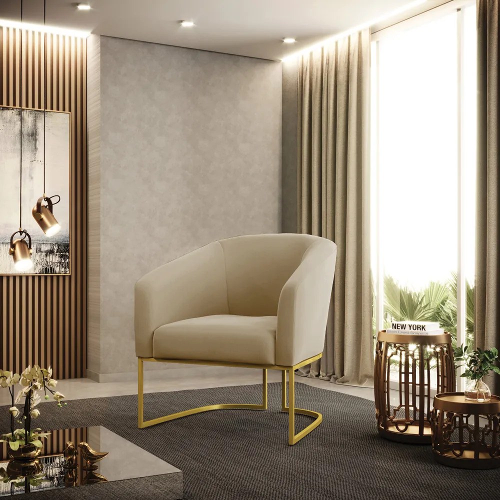 Poltrona Decorativa Industrial Dourado kit 2 Stella Suede Marrom Rato D03 - D'Rossi