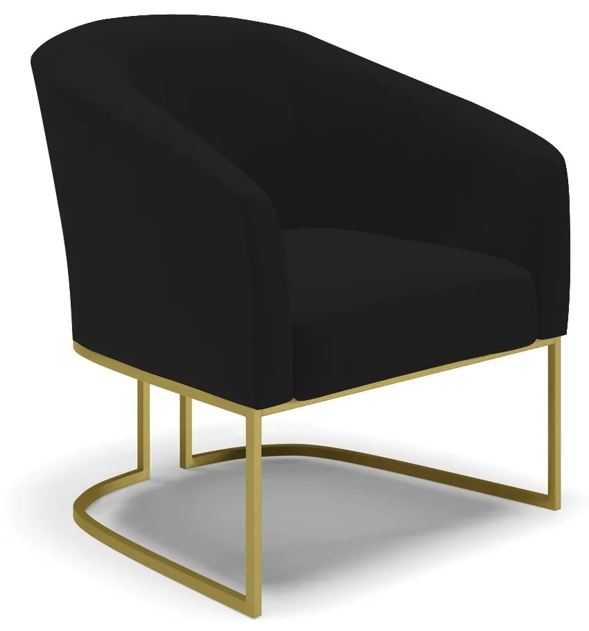 Namoradeira e 2 Poltronas Base Industrial Dourado Stella Linho D03 - D'Rossi - A79 Preto