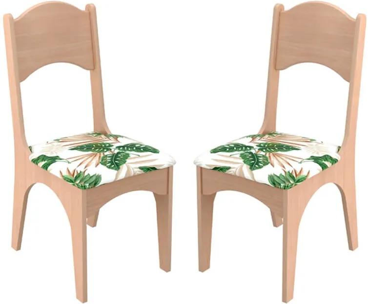 Kit 2 Cadeiras Taburi C/ Assento Estofado 100% MDF Belize Floral Verde