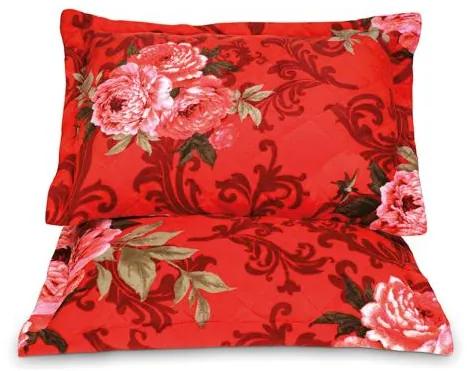 Porta Travesseiro Plush Floral Vermelho 1 Peça