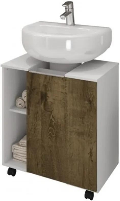 Gabinete Para Banheiro Pequin Branco com Madeira Rústica – Bechara Móveis