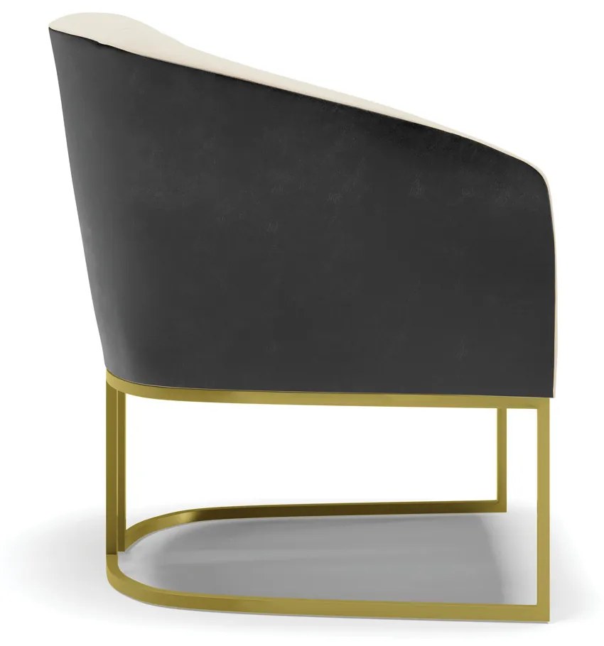 Poltrona Decorativa Industrial Dourado kit 2 Stella Preto/Linho Bege D03 - D'Rossi