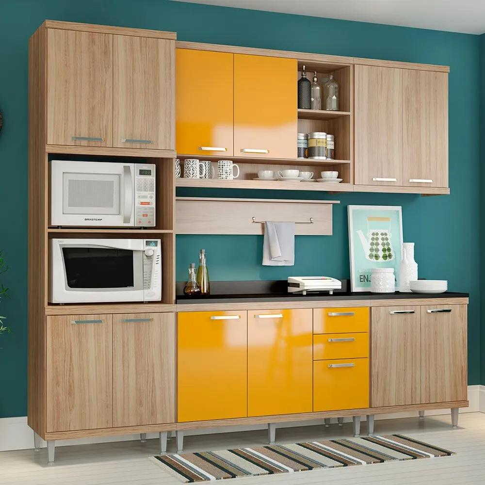 Cozinha Compacta Com Tampo 12 Portas 5815 Argila/Amarelo - Multimóveis