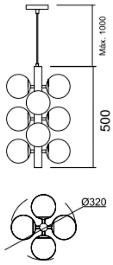 Pendente Pérola Vertical C/ 10 Globos Ø32X50Cm 10L G9 / Metal E Globo... (AV-M - Avelã Metálico, AMBAR)