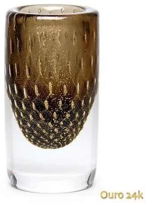 Vaso Cilíndrico 2 Tela Fumê com Ouro Murano Cristais Cadoro