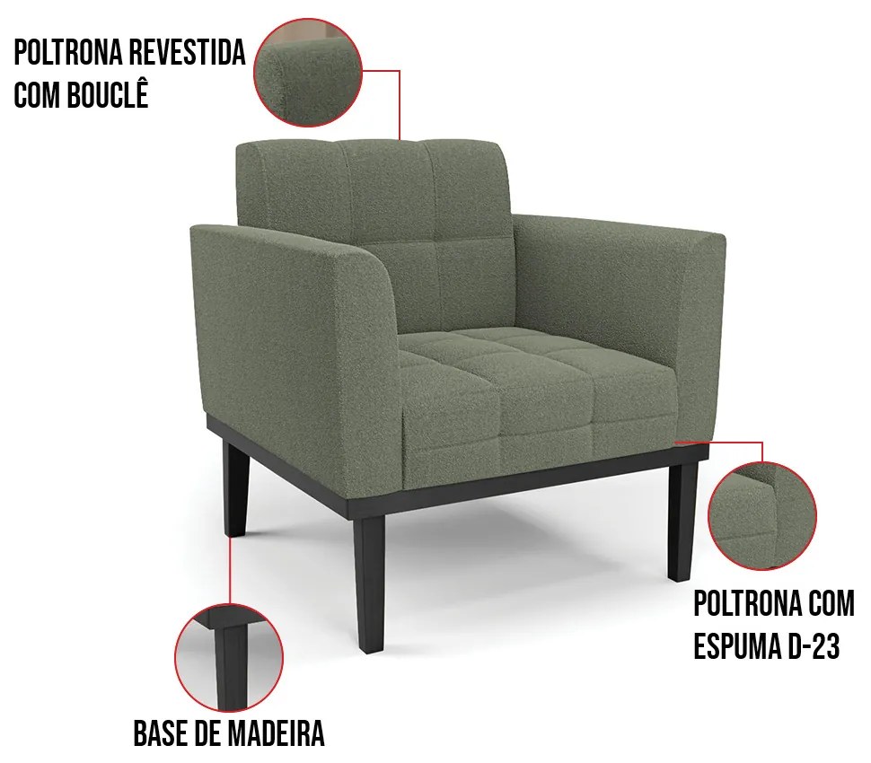 Namoradeira 2 Poltronas Base Madeira Fixa Pto Elisa Bouclê D03 - D'Rossi - Verde Pistache