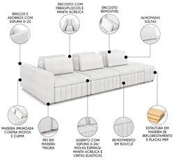 Sofá Ilha e Puff Sala Living 365cm Siesta M22 Bouclê Bege Claro - Mpoz