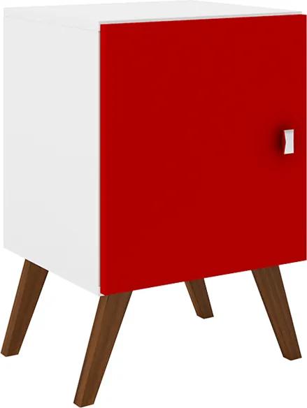 Mesa de Cabeceira Domenico C/ 1 Porta Branco / Vermelho