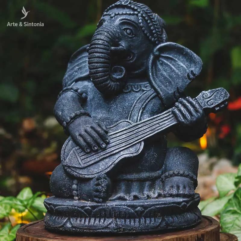 Estátua Ganesh Sitar 40cm | Cimento