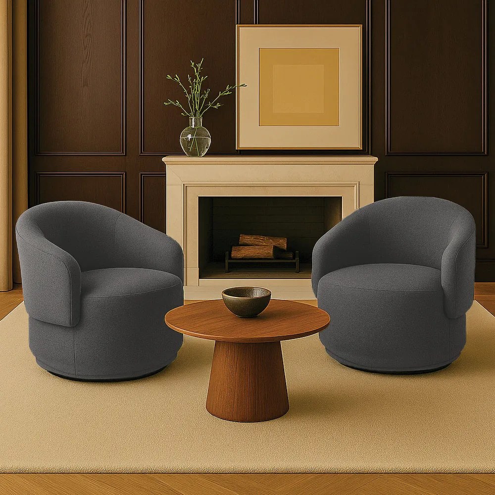 Poltrona Decorativa Orgânica Giratória Kit 2 Névoa Bouclê E03 - D'Rossi - Cinza escuro