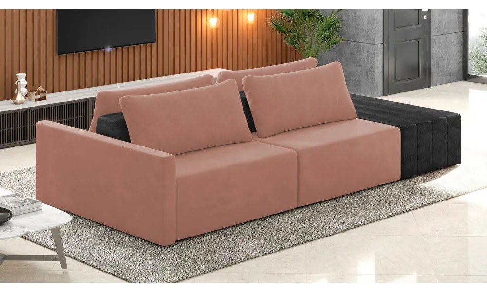 Sofá Ilha 2 Lugares Living 252cm Modulado Sala Lary Veludo/PU Pto K01 - D'Rossi - Rose