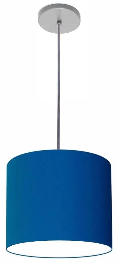 Luminária Pendente Vivare Free Lux Md-4105 Cúpula em Tecido - Azul-Marinho - Canopla cinza e fio transparente