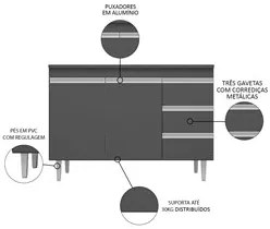 Balcão Gabinete Para Pia 100cm 2 Portas Andréia Cinza - AJL Móveis