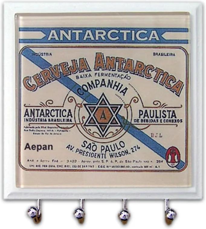 Porta-Chaves - 4 Ganchos - Antarctica Paulista em Vidro - 11x11 cm