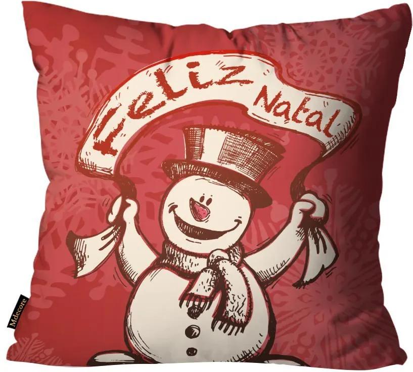 Capa para Almofada Premium Cetim Mdecore Natal Boneco de Neve Vermelha45x45cm