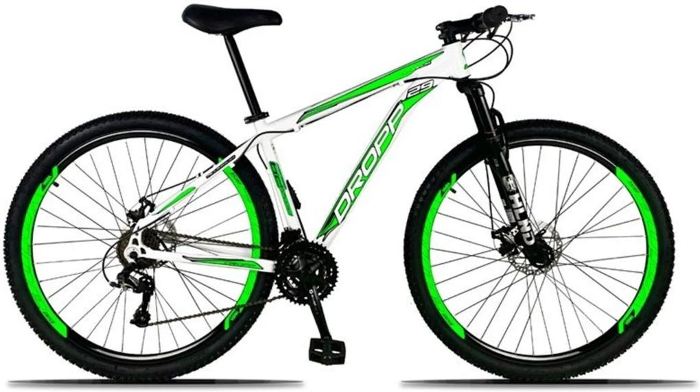 Bicicleta Aro 29 Quadro 21 Alumínio 21 Marchas Freio a Disco Mecânico Branco/Verde - Dropp