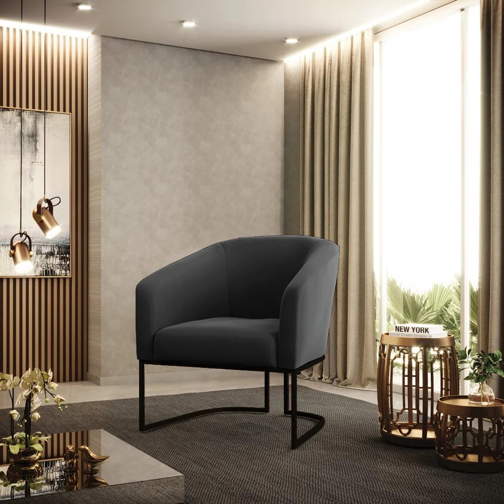 Poltrona Decorativa Industrial Preto Kit 2 Stella Suede D03 - D'Rossi - Preto