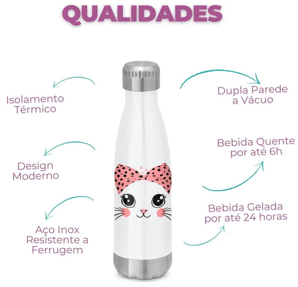 Garrafa Squeeze Brilhante 510 ml Gata Gatinha Miau - Branco