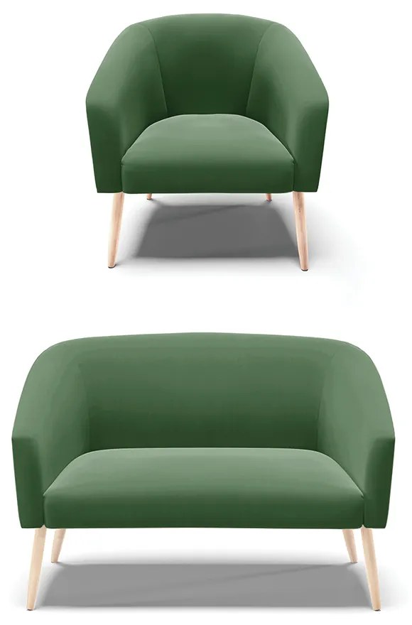 Sofá Namoradeira e Poltrona Pé Palito Natural Stella Suede Verde D03 - D'Rossi