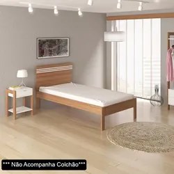 Cama de Solteiro Madeira CM8010 Amêndoa/Branco - Tecno Mobili