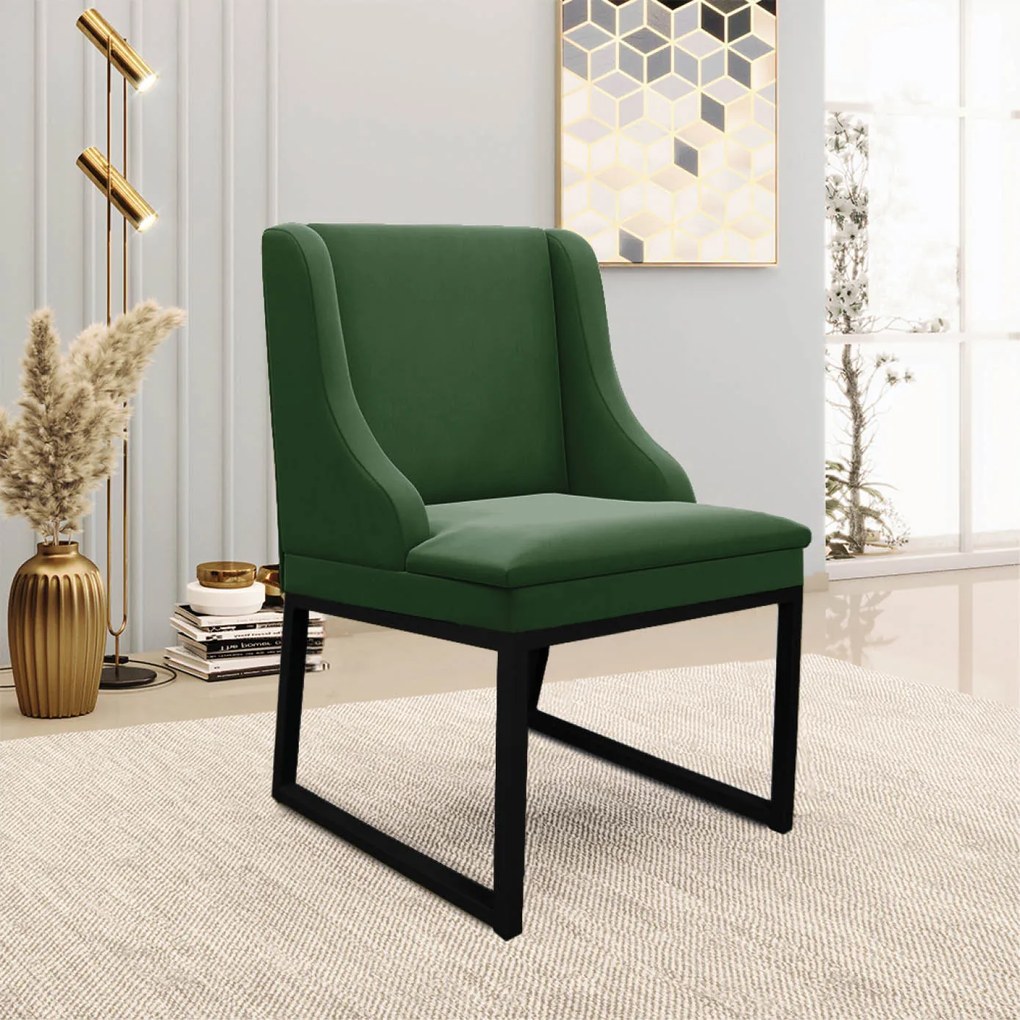 Cadeira Sala de Jantar Industrial Preto Kit 10 Liz Suede Verde D03 - D'Rossi