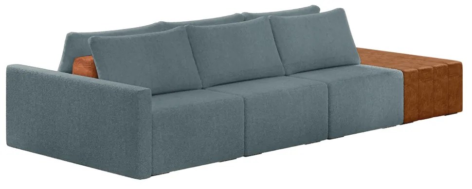 Sofá Ilha 3 Lugares Living 342cm Modulado para Sala Lary Bouclê Azul K01 - D'Rossi