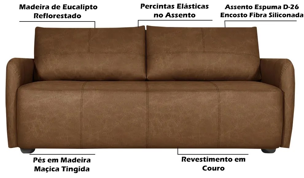 Sofá Decorativo Sala de Estar Lily 2 Lugares 160cm Couro Caramelo G34 - Gran Belo