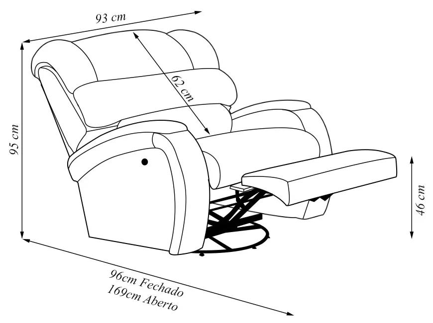 Poltrona do Papai Sala de Cinema Reclinável Kylie Glider Manual Giratória USB PU Marrom G23