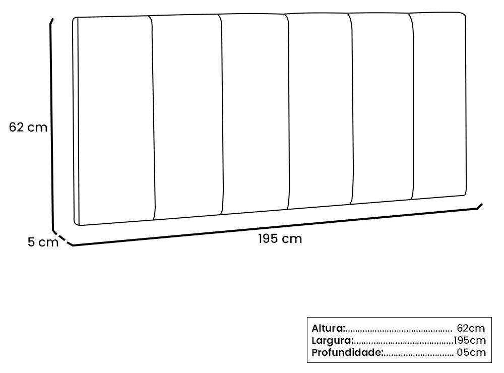 Cabeceira Painel Arizona Para Cama Box King 195 cm Corino Preto - D'Rossi