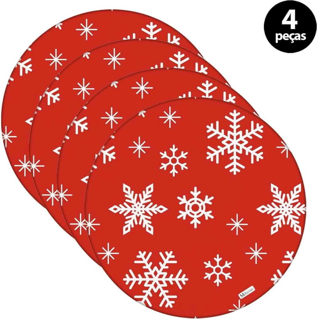 Capa para Sousplat Mdecore Natal Flocos de Neve Vermelho 4pçs