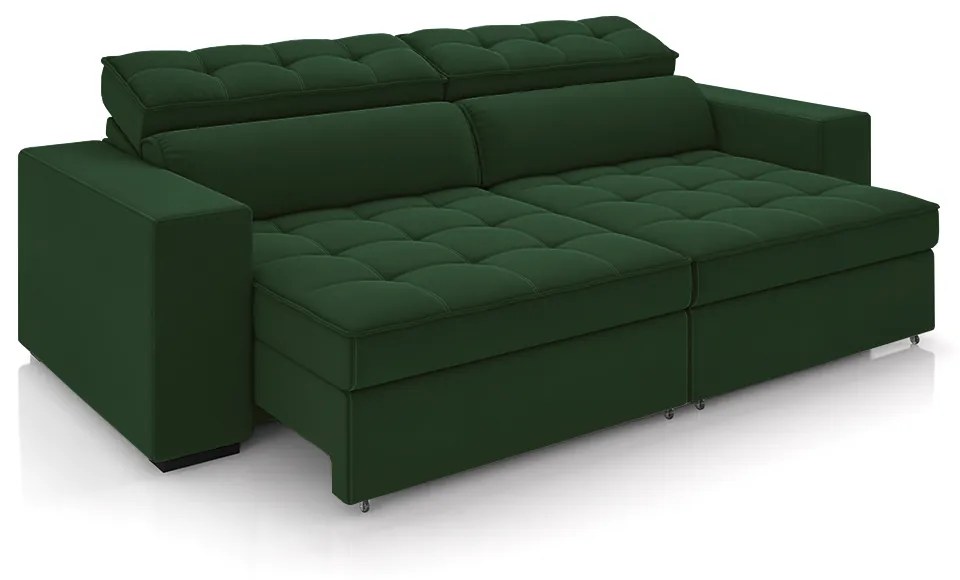 Sofá Decorativo Hugo 4 Lugares 300cm Reclinável e Retrátil Veludo Verde G45 - Gran Belo