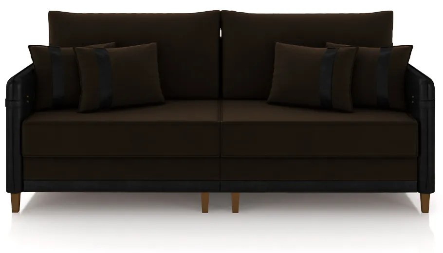 Sofá Living Montecarlo 2 Lugares Bipartido 192cm Pés em Madeira Veludo/PU Marrom/Preto G33 - Gran Belo