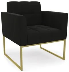 Poltrona Decorativa Base Industrial Dourado Ana Suede Preto - Ibiza