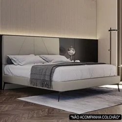 Cama Casal King com Cabeceira 199cm Pés Metálicos Elisa S05 Linho Bege