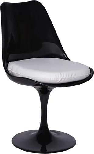 Cadeira Saarinen Sem Braço ABS Base Alumínio Preta Com almofada Branca Or Design