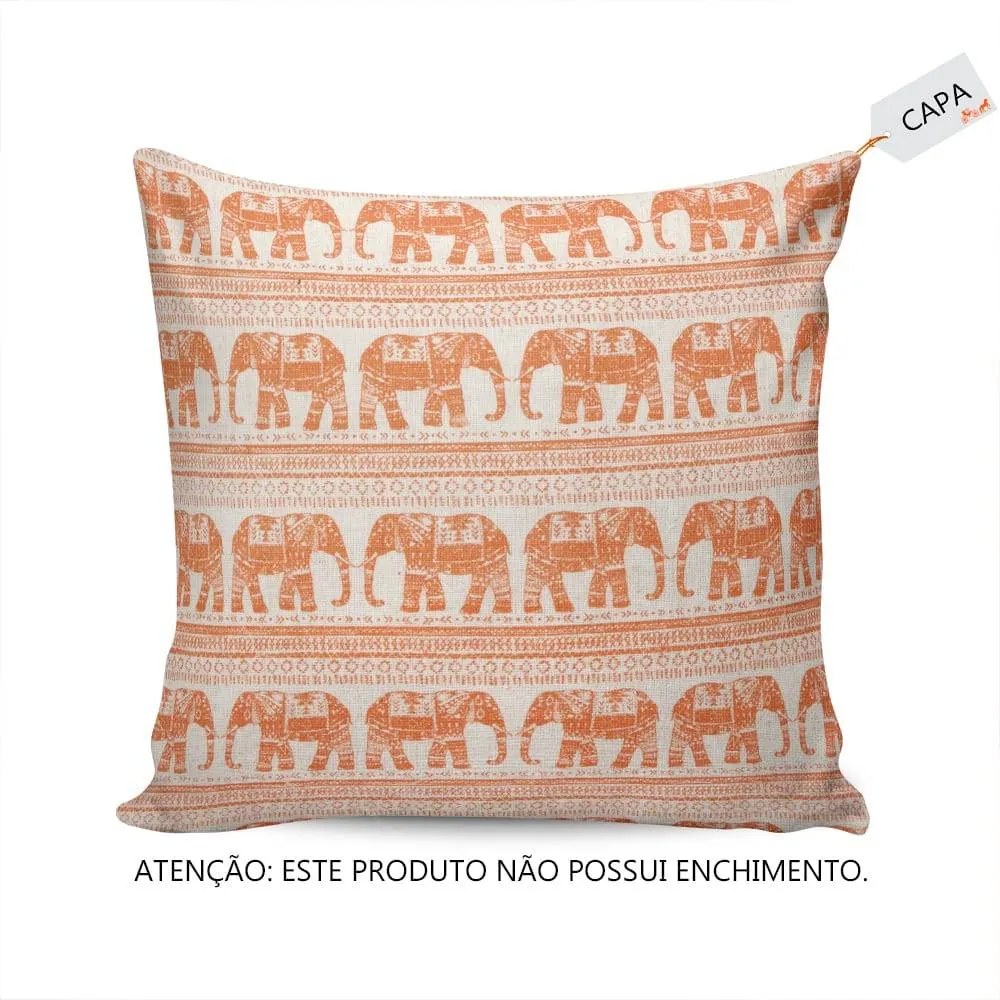 Capa Para Almofada Elefante Laranja em Tecido - 45x45 cm