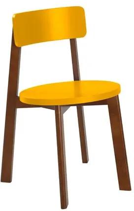 Cadeira com Assento Redondo Lina em Eucalipto/MDF - Cacau/Laca Amarelo