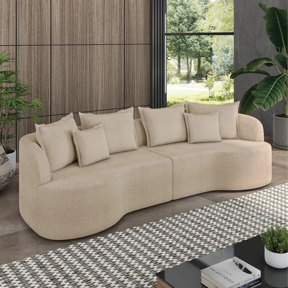 Sofá 4 Lugares Orgânico Living 250cm Mersa Bouclê Creme K01 - D'Rossi