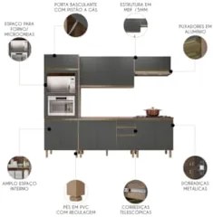Armário de Cozinha 5 Peças Sem Tampo Jany N03 Carvalho/Grafite - Mpoze