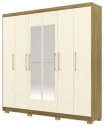 Guarda Roupa Casal 223cm Com Espelho Pako Nature/Champanhe V02 - Mpoze