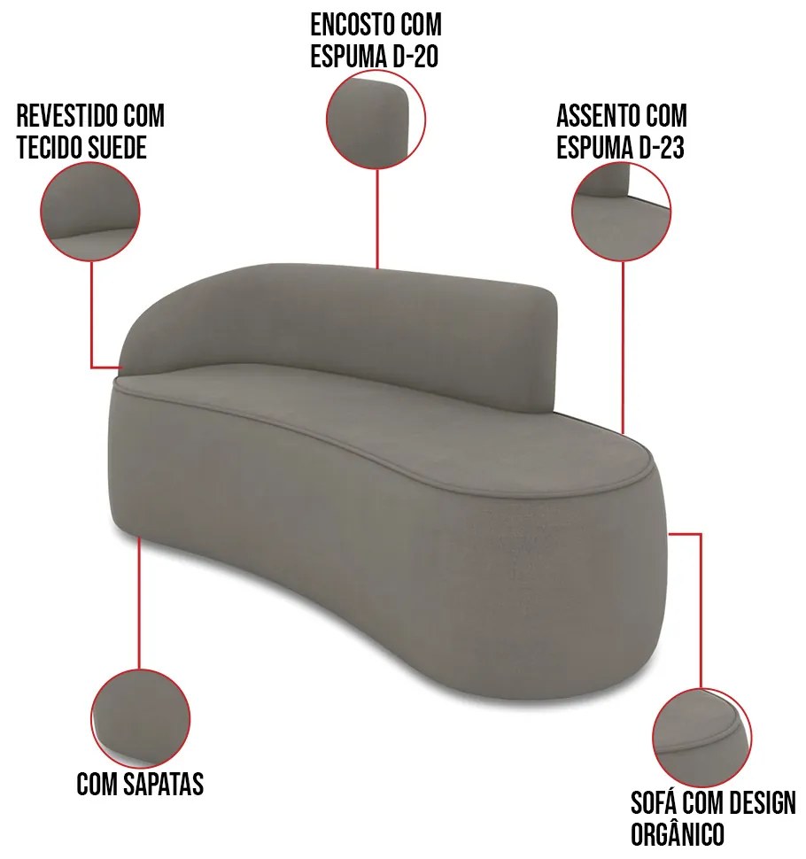 Sofá 2 Lugares Orgânico 140cm Morgan e Poltrona Lua Suede Grafite D03 - D'Rossi