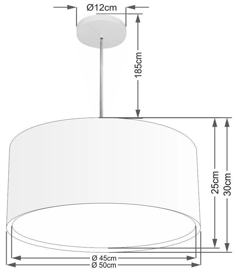 Lustre Pendente Cilíndrico Duplo Vivare Md-4295 Cúpula em Tecido 50x30cm - Bivolt