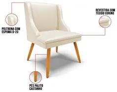 Kit 6 Cadeiras Estofadas para Sala de Jantar Pés Palito Lia Sintético