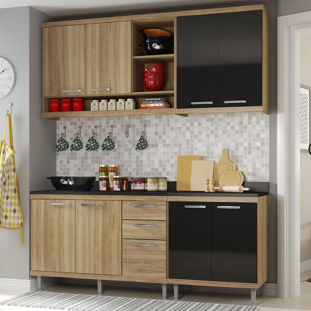 Cozinha Compacta 8 Portas para Pia Com Balcão 5818 Preto/Argila - Multimóveis