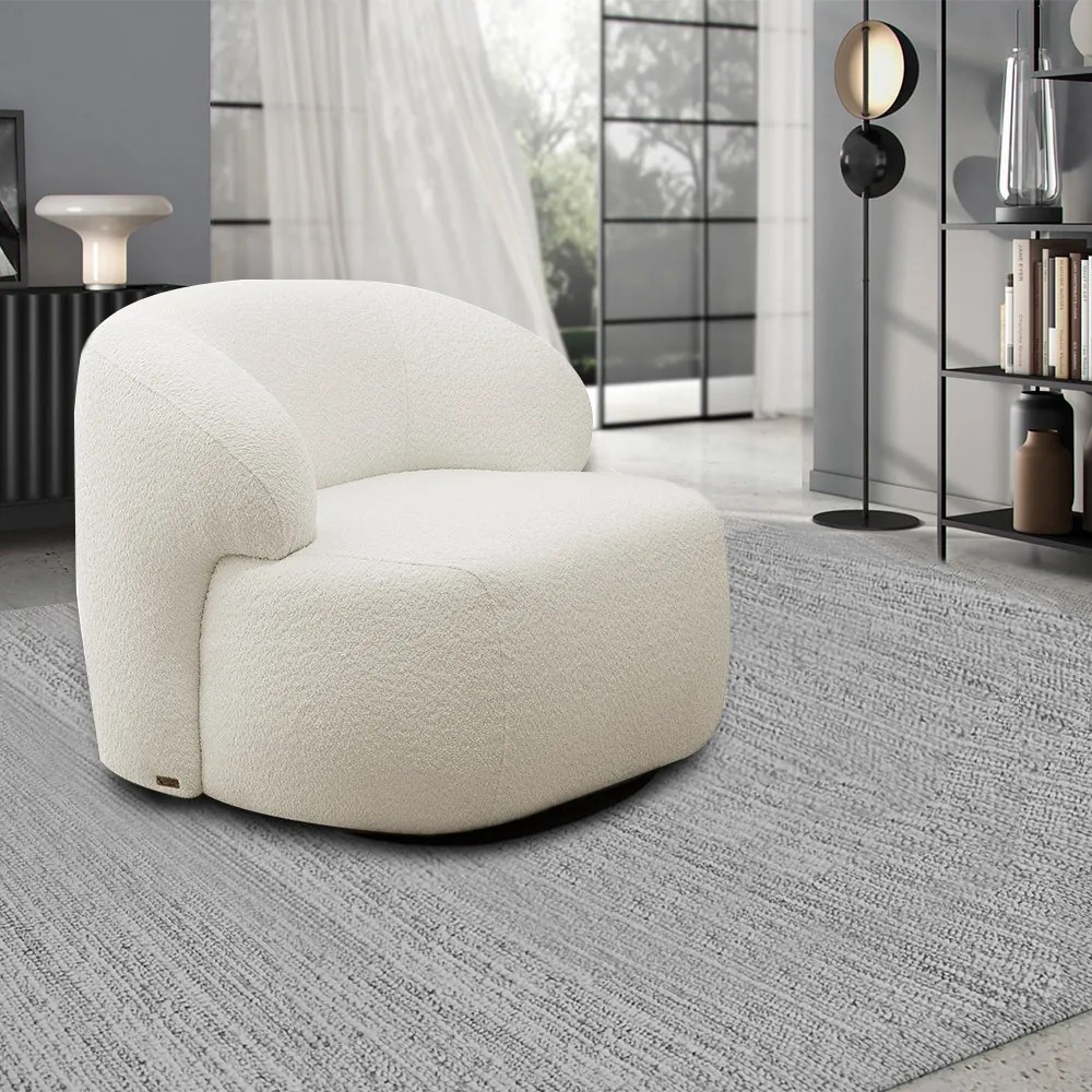 Kit 2 Poltronas Decorativas Charlote Sala de Estar Base Giratória em Aço Bouclê Off White G88 - Gran Belo