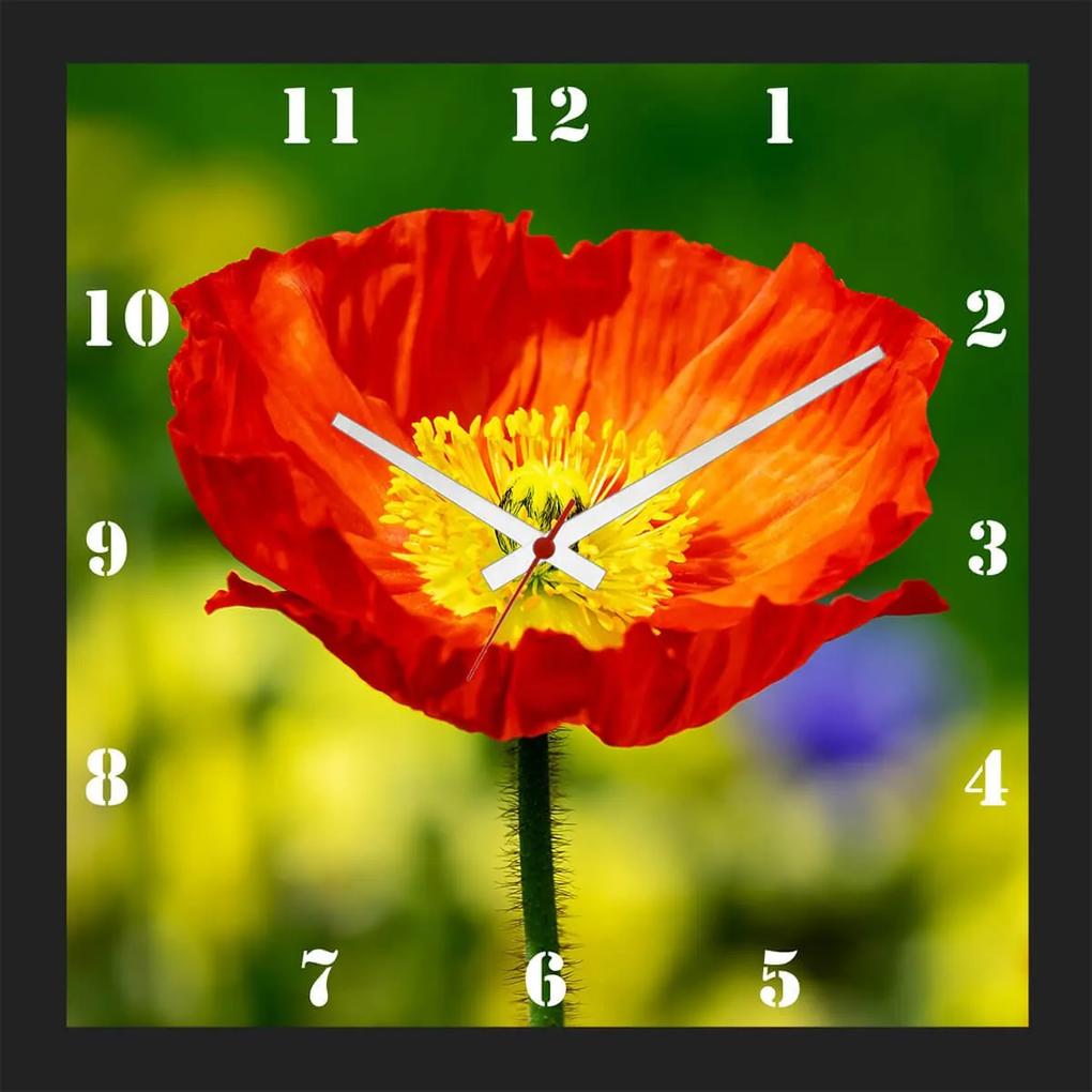 Relógio De Parede Personalizado Moldura Preta Flor Papoula 30x30cm