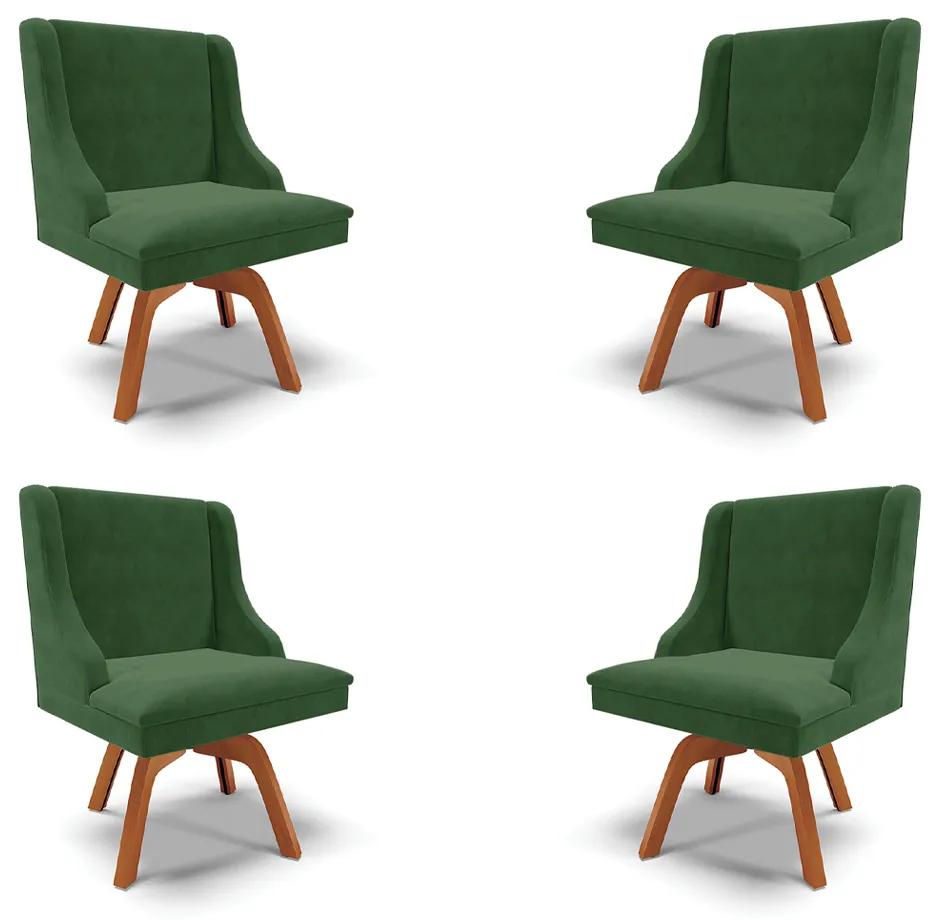 Kit 4 Cadeiras Decorativas Sala de Jantar Base Giratória de Madeira Firenze Suede Verde Esmeralda/Natural G19 - Gran Belo