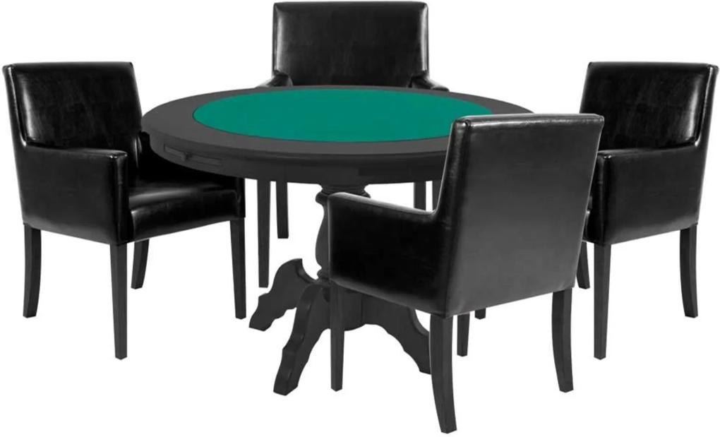 Mesa de Jogos Carteado Redonda Montreal Tampo Reversível Preto com 4 Cadeiras Liverpool Corino Preto Liso - Gran Belo